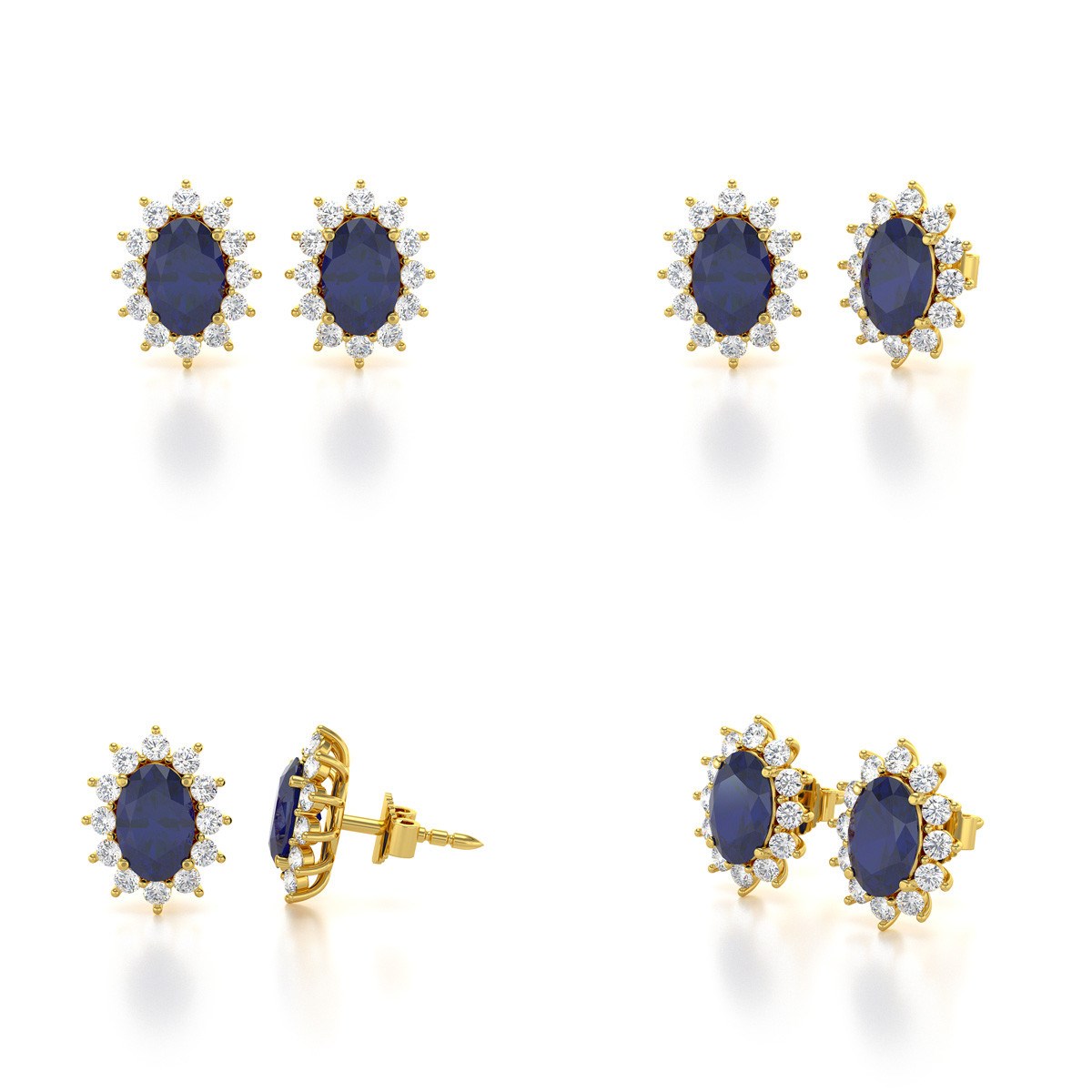 Boucles d'oreilles ADEN Or 585 Jaune et Saphir Forme Marquise 1.4grs