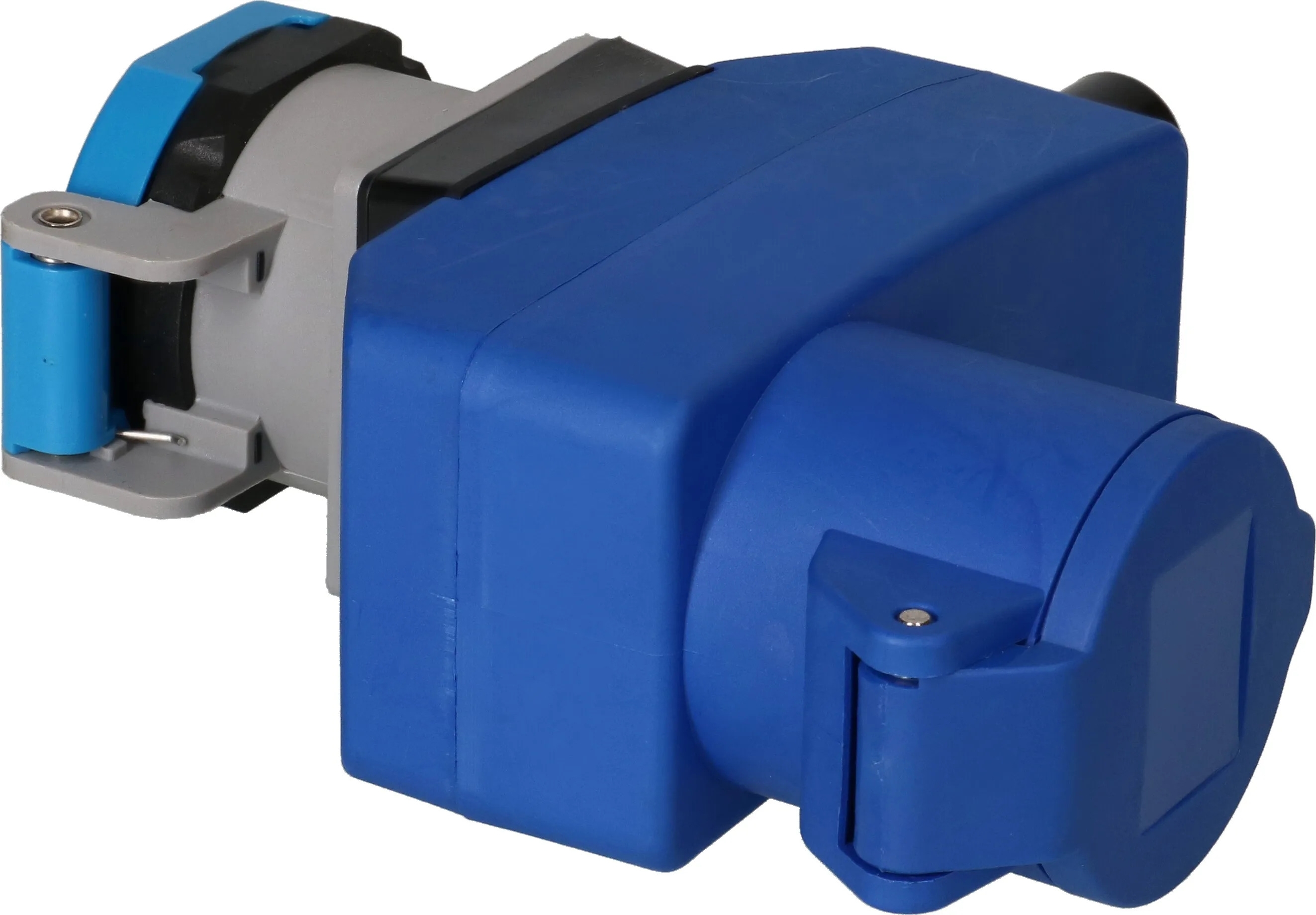 CEE Winkelkupplung blau 3-polig 230V/16A inkl. T23 Steckdose IP55