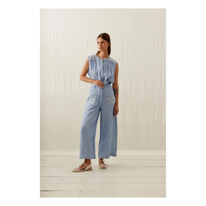 Louise Misha Blouse Duna Rayures Lin - Collection Femme | Bleu