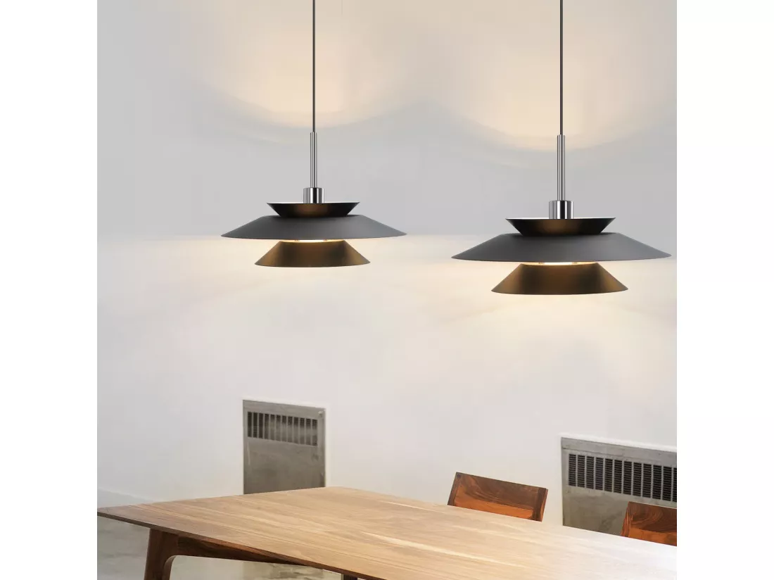 NETTLIFE Suspension Fer Noir Diam.28cm E14 - Lampe de Table à Manger Salon Moderne Chambre 1 Ampoule pour Cuisine Couloir d'Hôtel