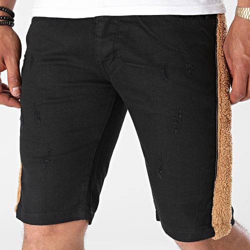 Short Jean A Bandes Fourrure P516 Noir Marron