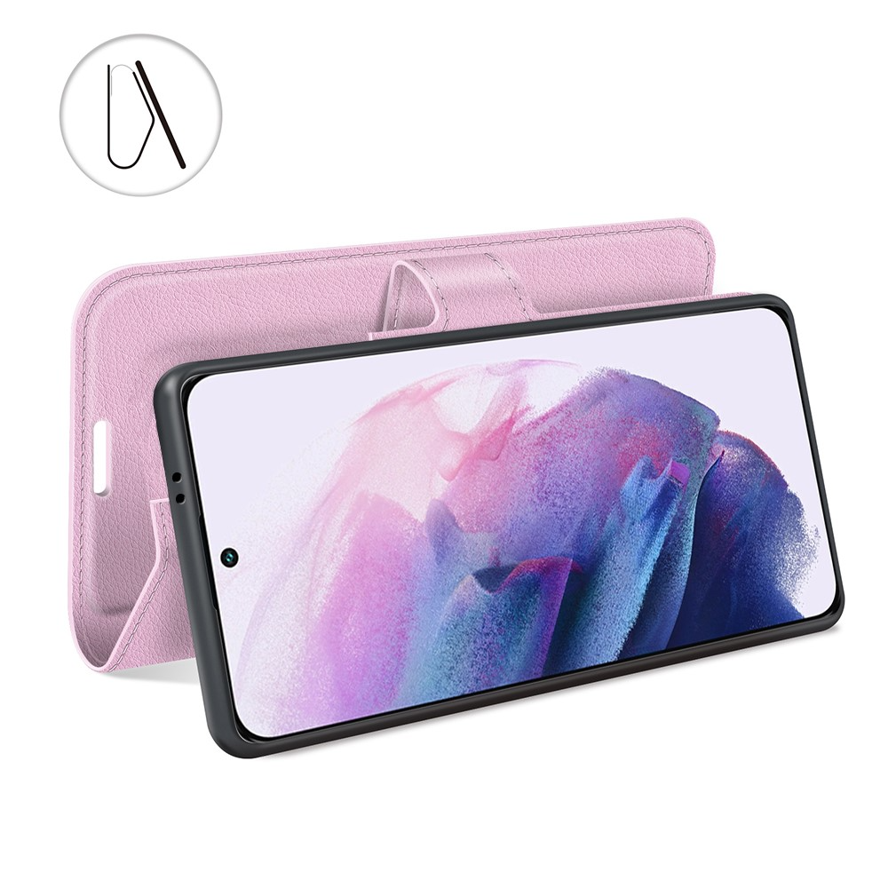Samsung Galaxy S22 5G Leder Tasche Flip Cover Litchi Look - Rosa