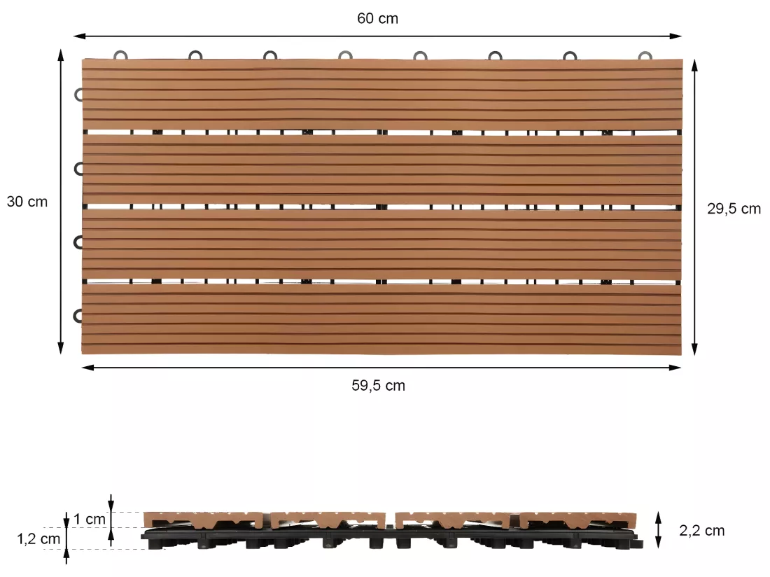 ECD Germany WPC Carreaux 60x30 cm - 18 Pièces par 3m² - avec Aspect de Bois - Marron Clair - Dalles