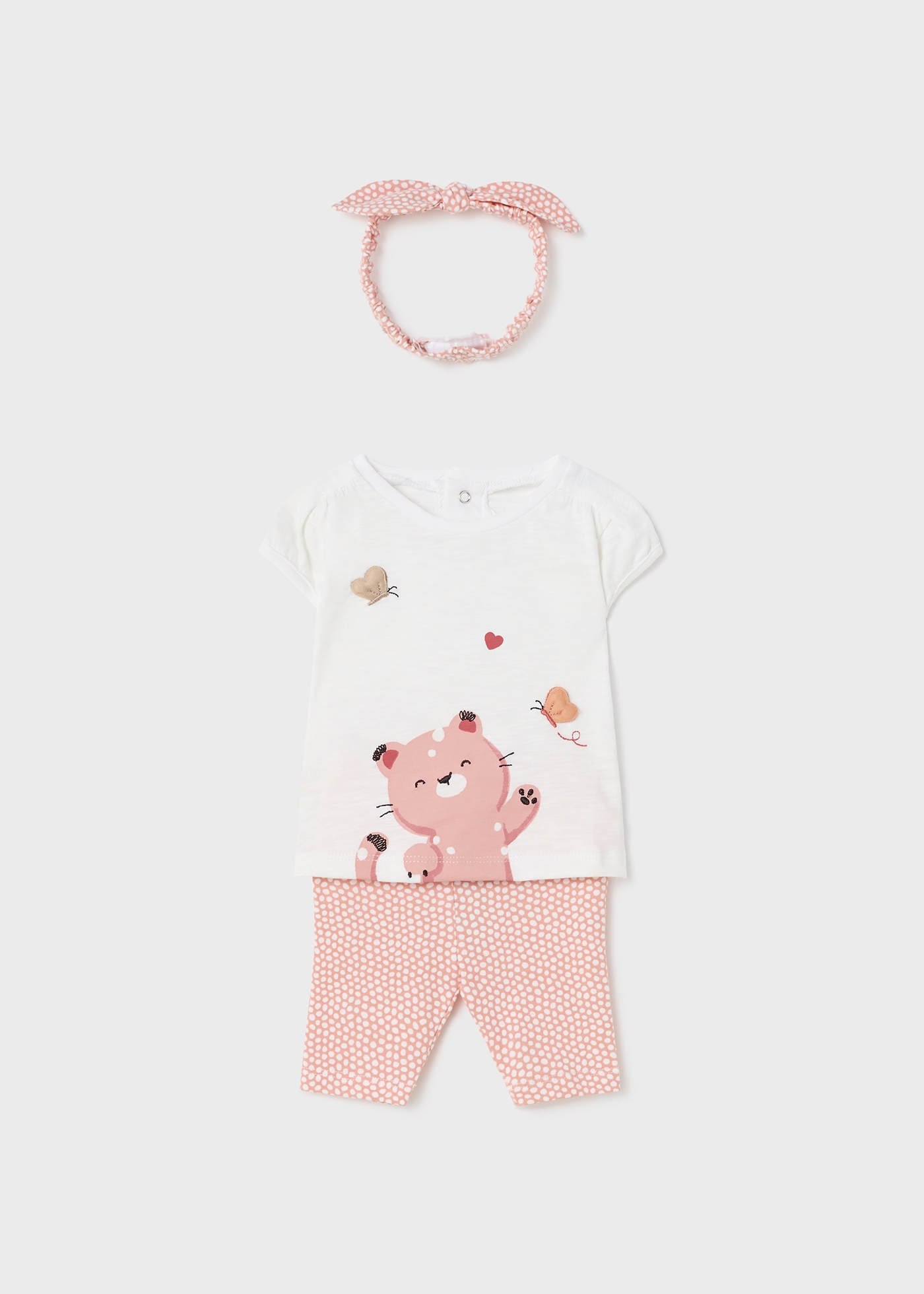 Conjunto de 3 peças em algodão sustentável para recém-nascidos.