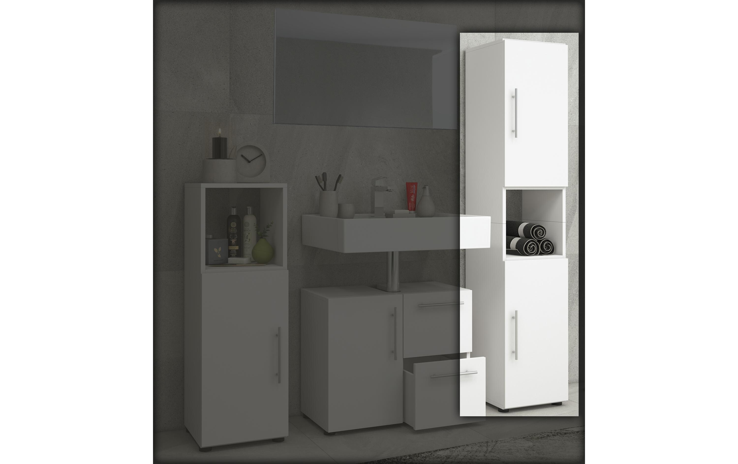 Badezimmerregal Flandu 31 x 160 cm, WeissHochschrank für das Badezimmer