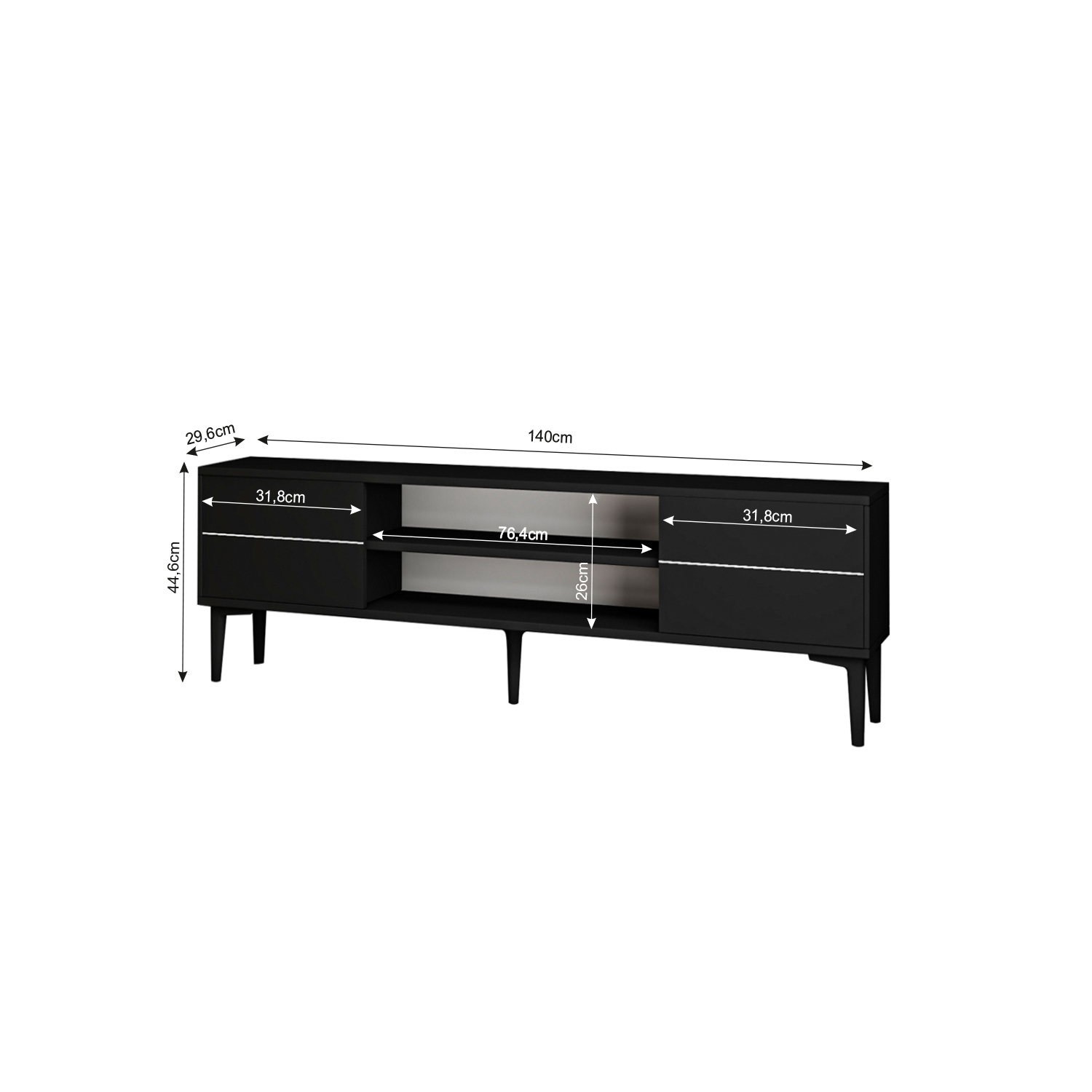 TV-Lowboard - schwarz - 140 cm