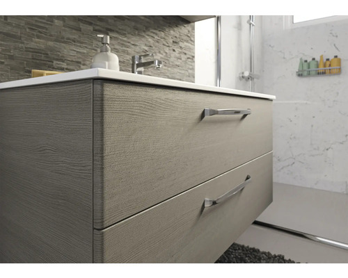 Pelipal Kumba badkamermeubelset (B x H x D): 137 x 200 x 50 cm, grafiet getextureerde fronten, 5-delige set inclusief mineraal gegoten wastafel, badmeubel en wandkast (99.1070126194)