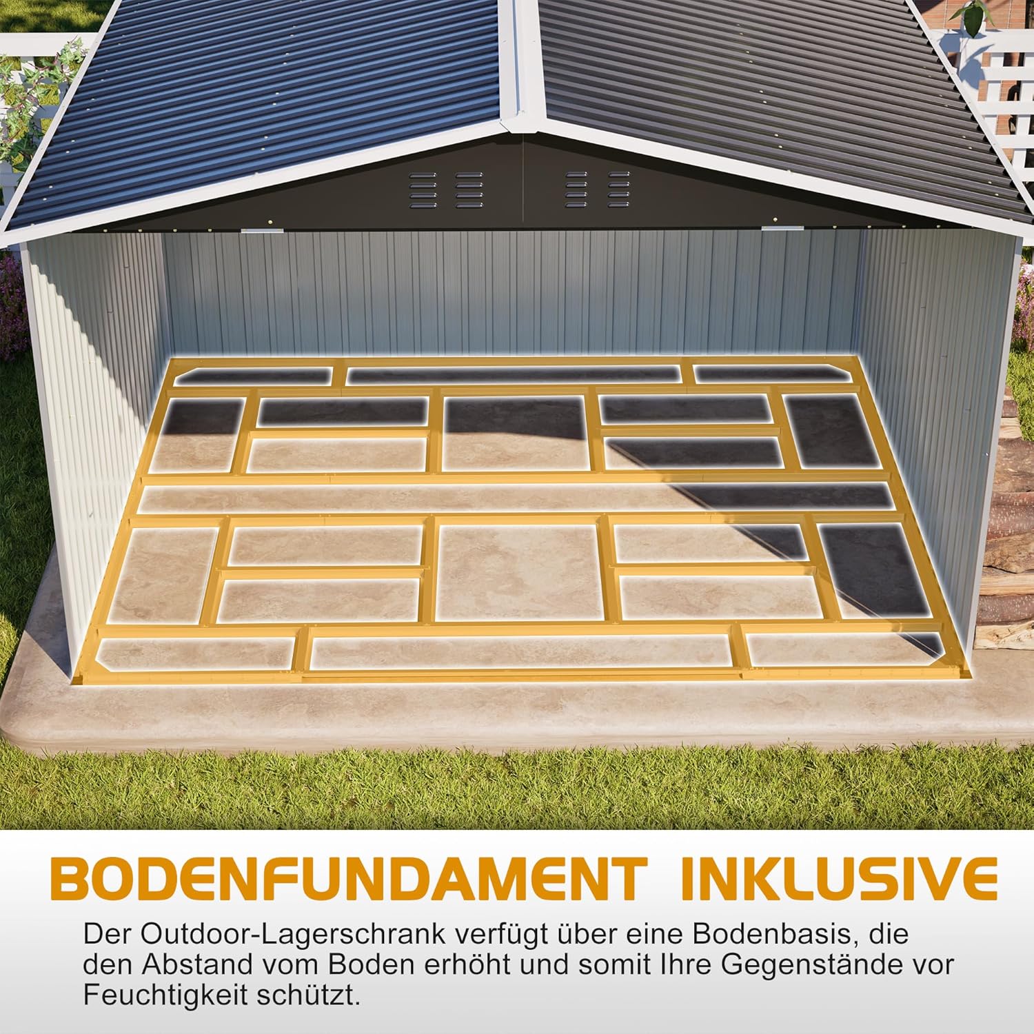 Gartenhaus Metall 300 x 252 x191 cm, Metall Gerätehaus XXXL, Geräteschuppen mit Satteldach, Abschließbare Schiebetüren, Verstärkter Stahlrahmen (A)