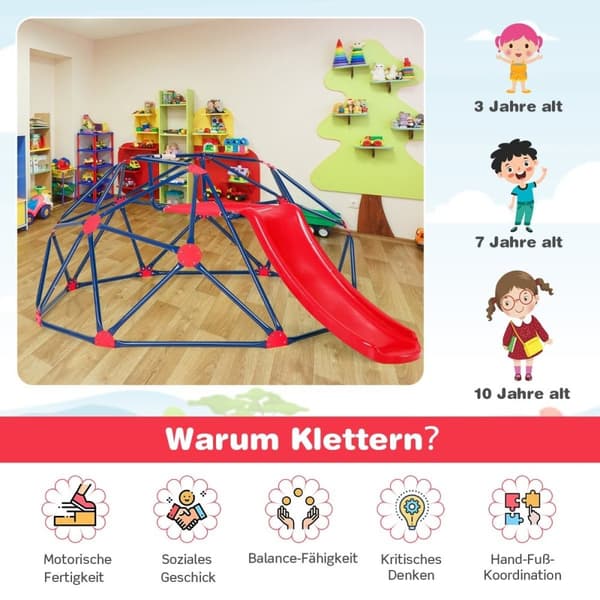 Klatrekuppel og skli-klatrestativ i kuppelform 241,5 x 183 x 91,5 cm rød