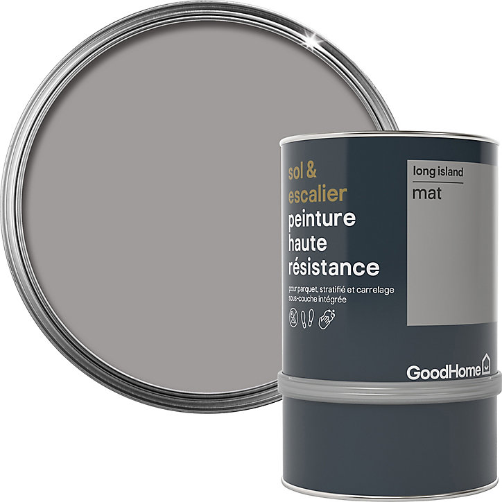 Peinture haute résistance sol et escalier GoodHome gris Long Island mat 0,75L