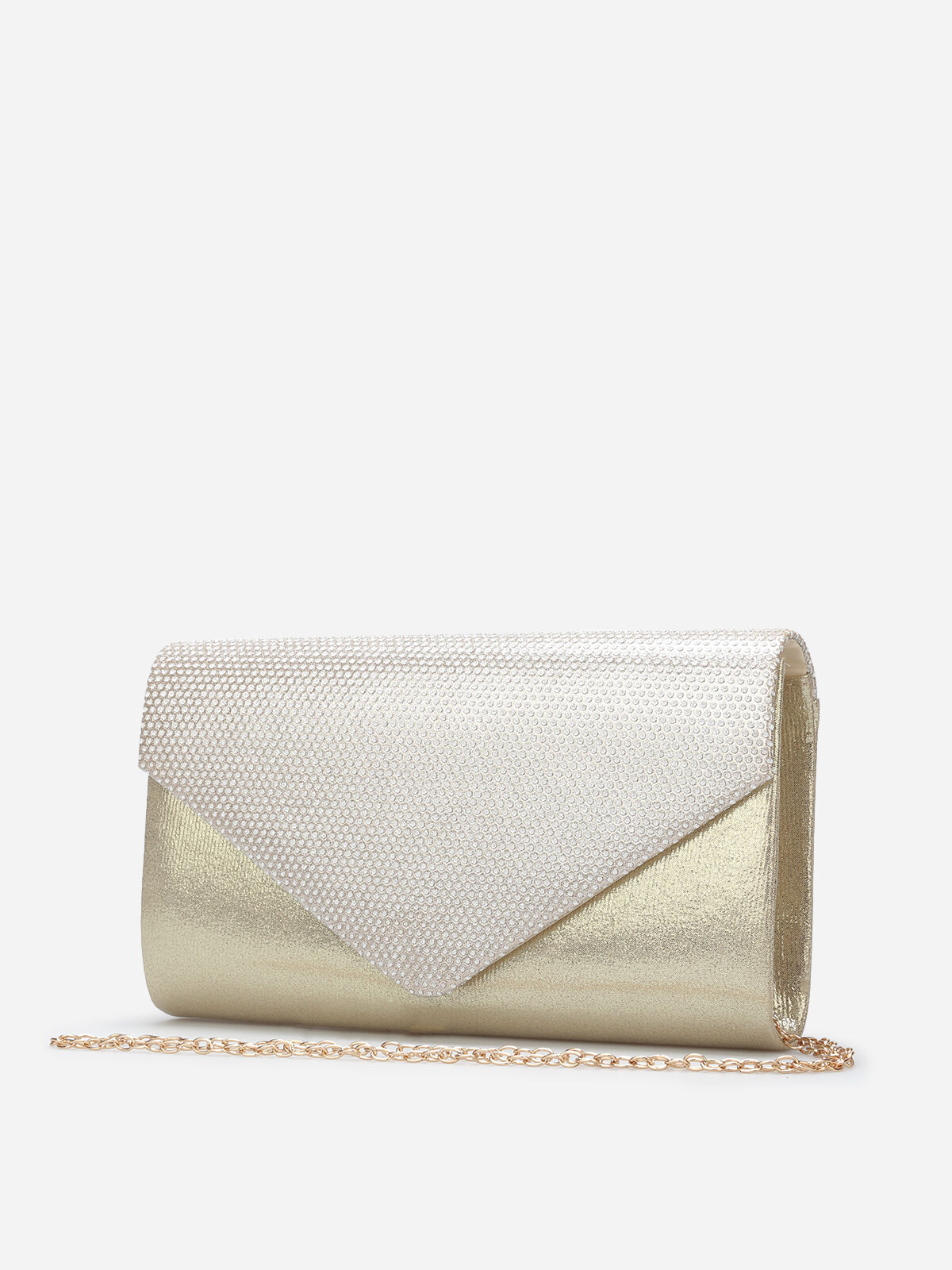 Pochette enveloppe satinée à strass- Doré