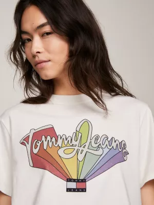 Camiseta Boxy Fit com Logo Arco-Íris