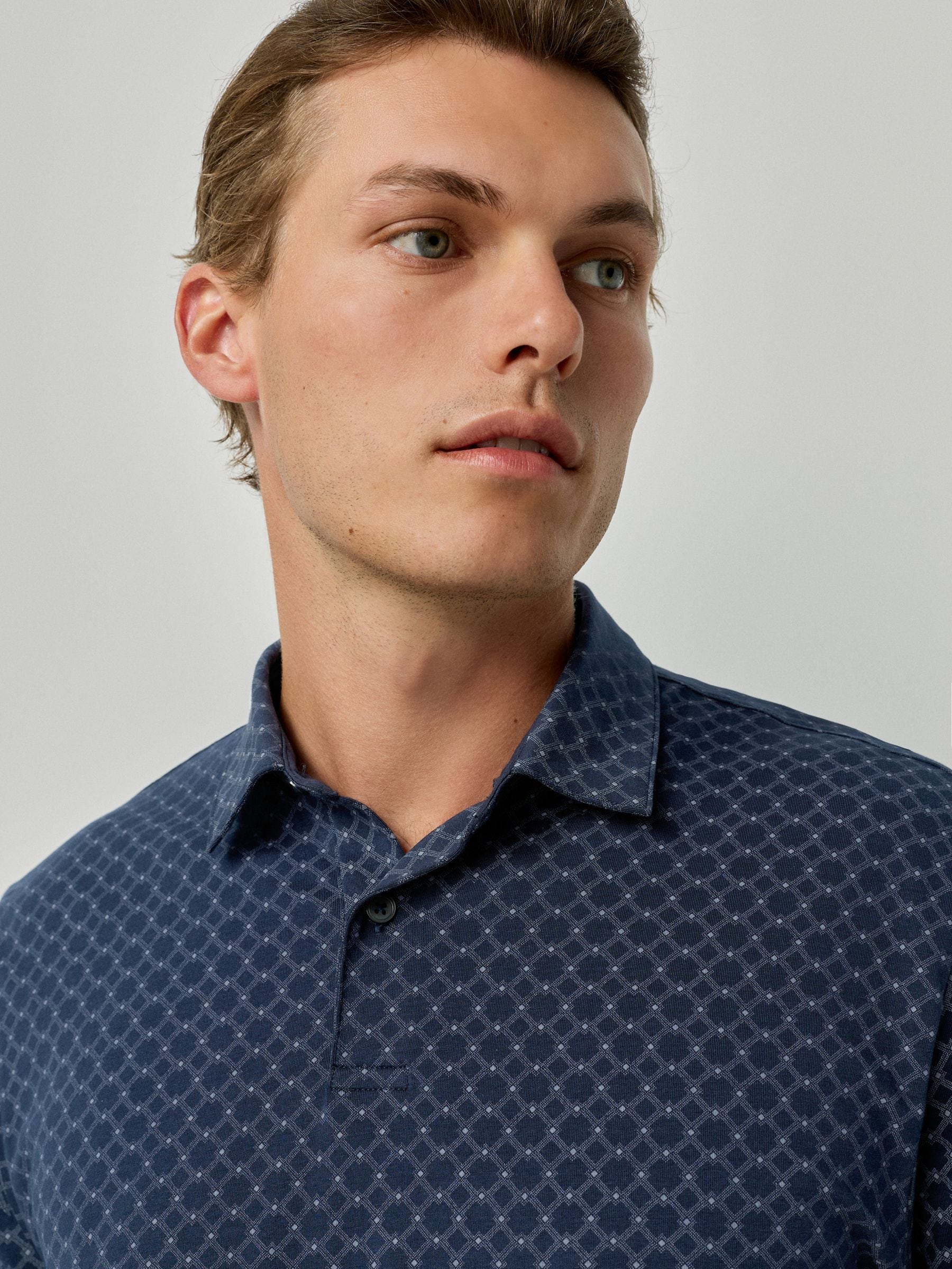 Marineblauw/groen/bordeauxrood/geometrisch - Set van 3 jersey poloshirts met korte mouwen