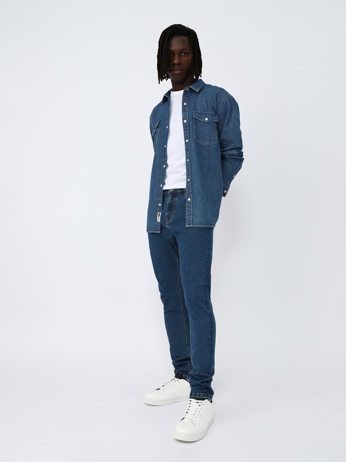 Calça jeans skinny com efeito spray - Azul