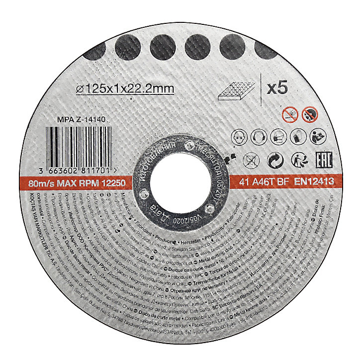 Disque de coupe métal 125x1x22,2 mm 5 pièces