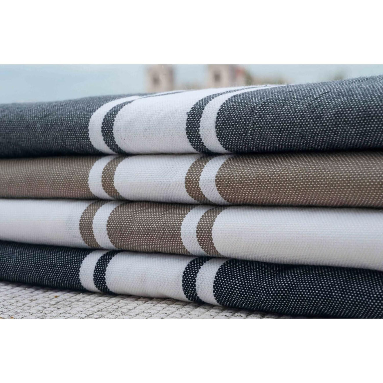 Febronie Fouta Traditionelle St Tropez taupe clair/blanc - 100x200 cm