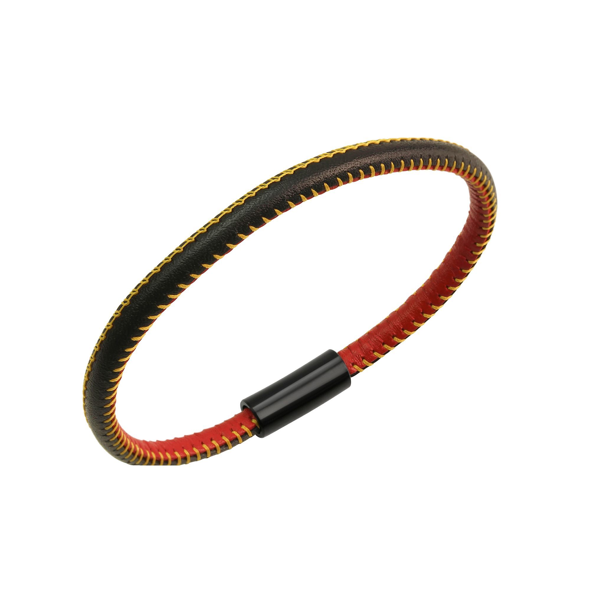 Zeeme Stainless Steel Armband echt Leder mit Deutschland-Farben 21cm