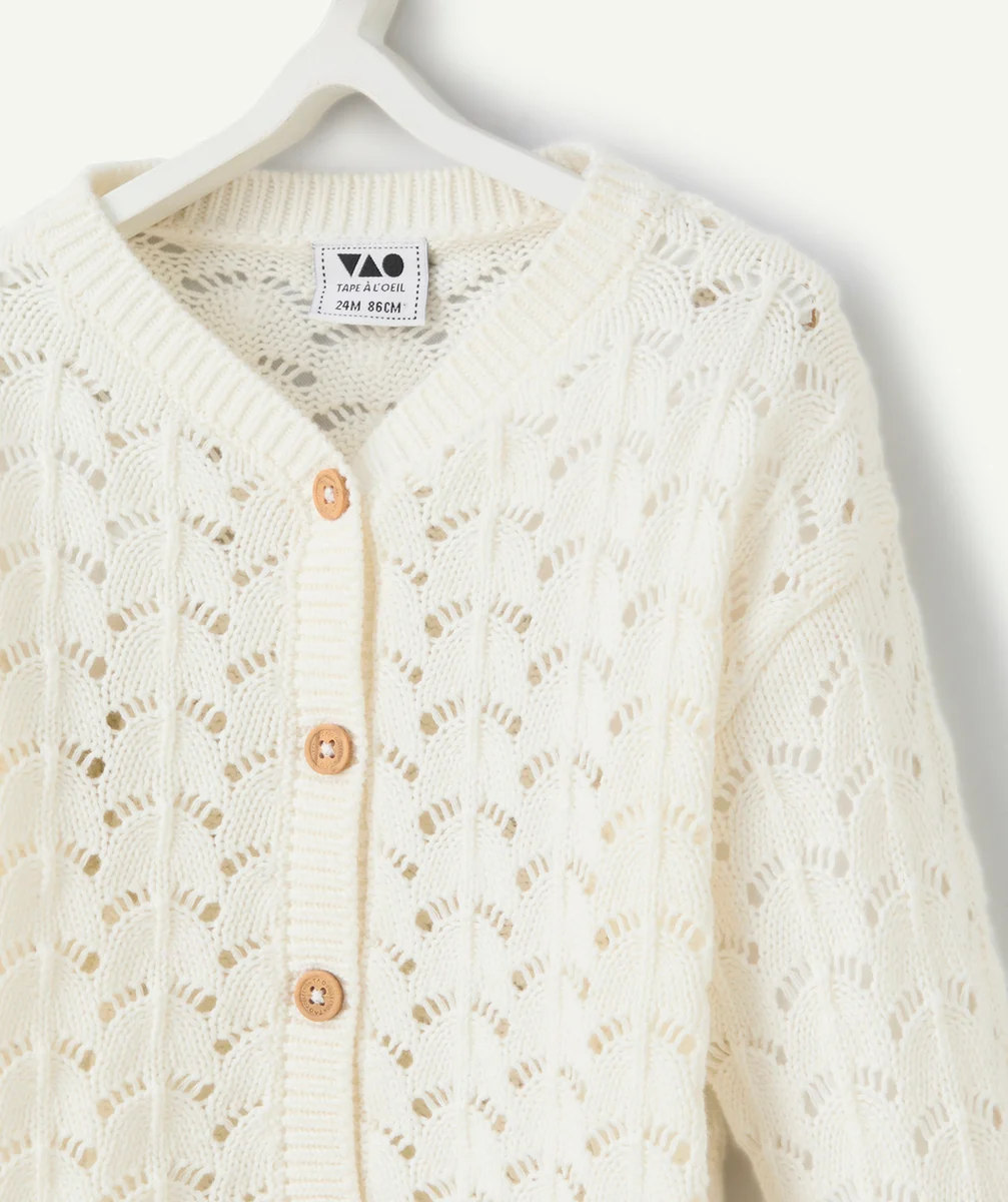 cardigan bébé fille en coton bio et crochet écru