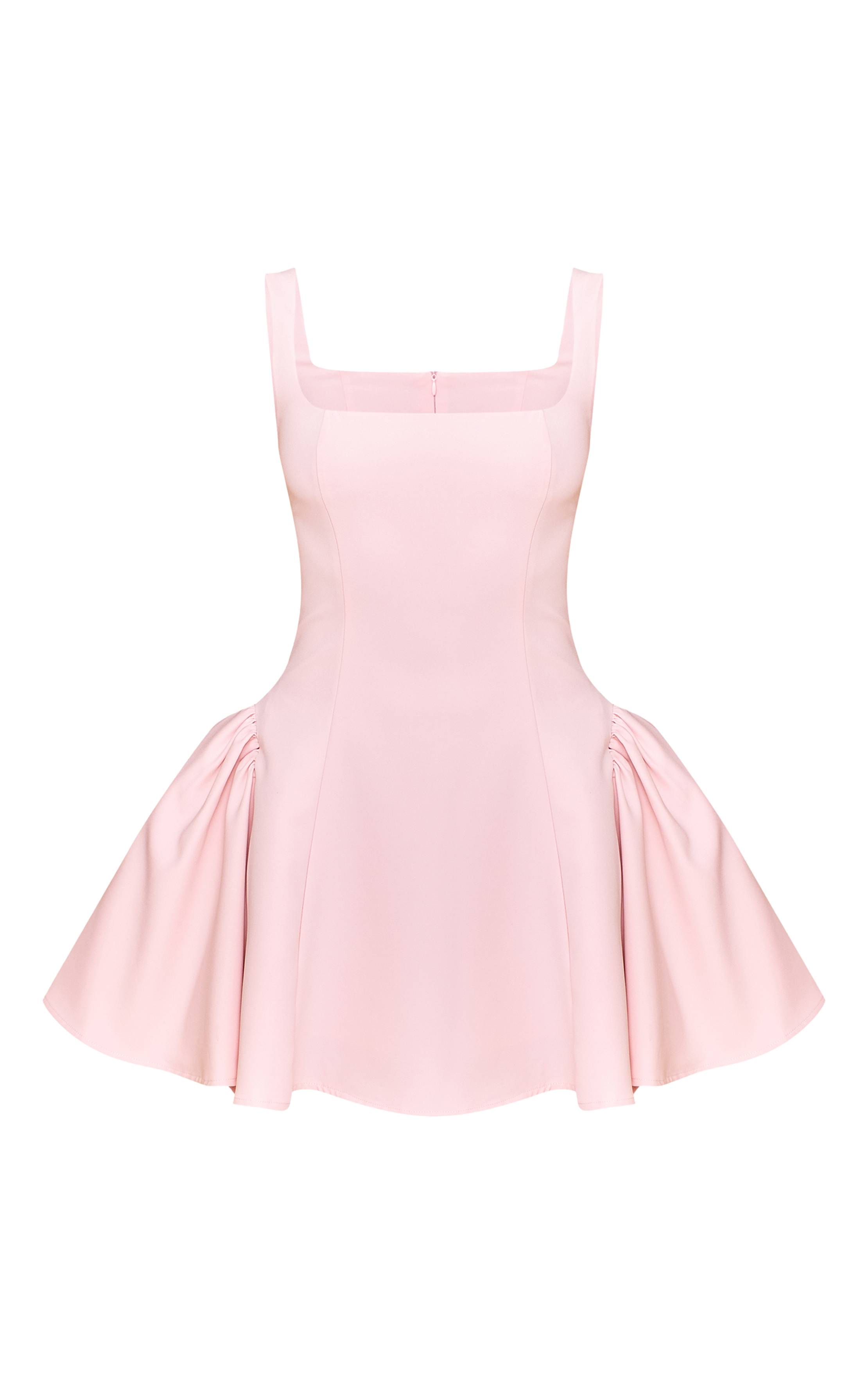 Rose Pâle Robe Droite Tissée À Encolure Carrée
