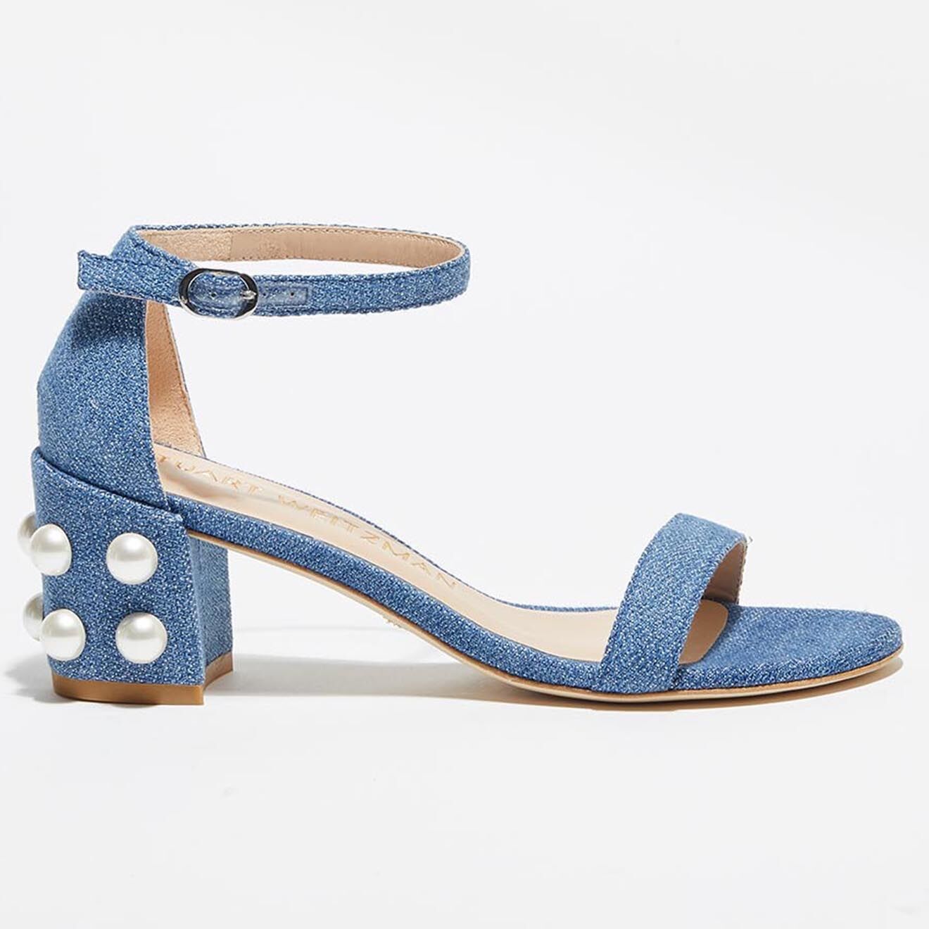 Stuart Weitzman Sandales en Denim Simple Pearls bleues - Talon 6,5 cm