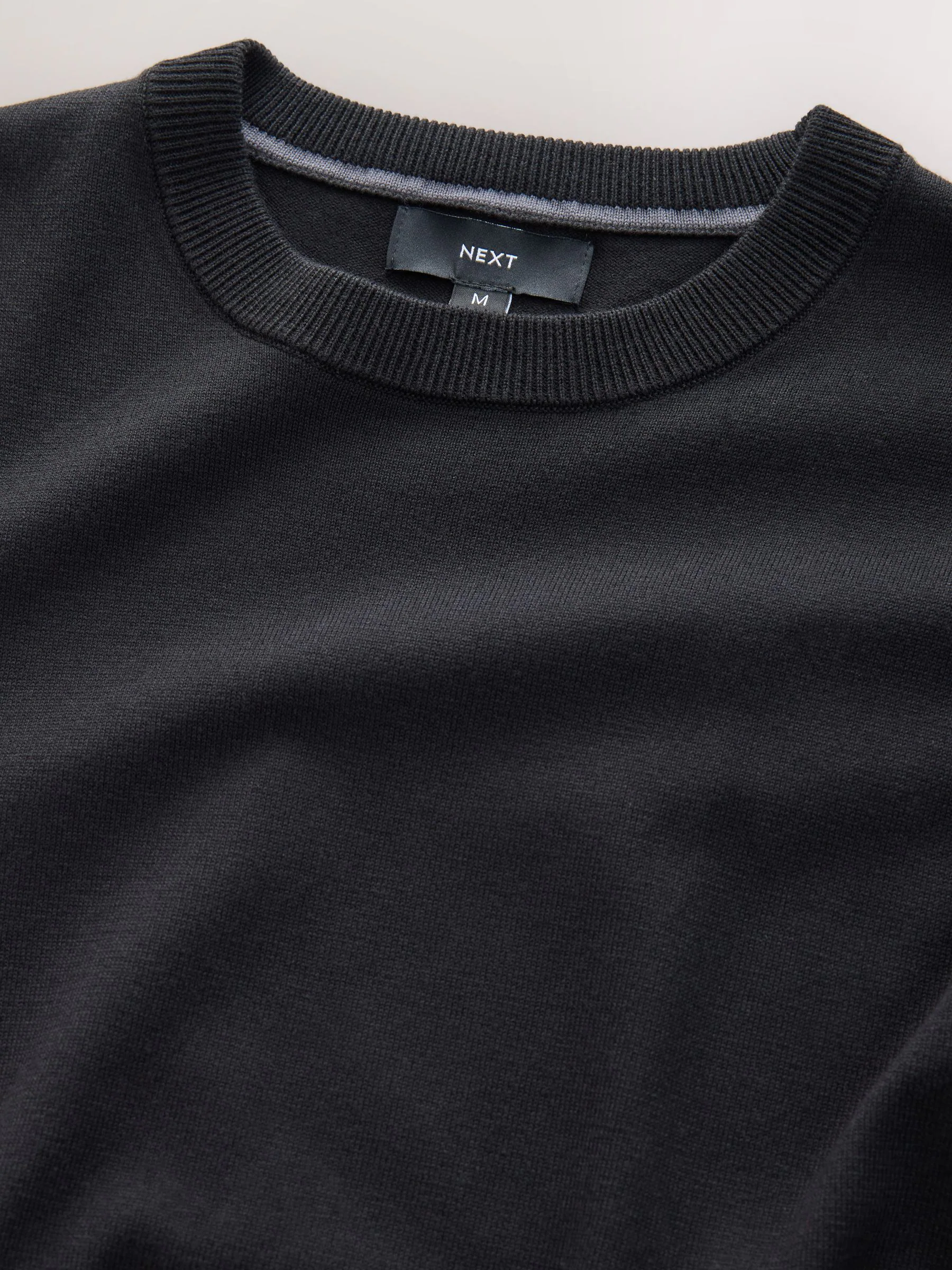 Zwart - Effen - Regular Fit Cotton Rich Crew Neck Jumper