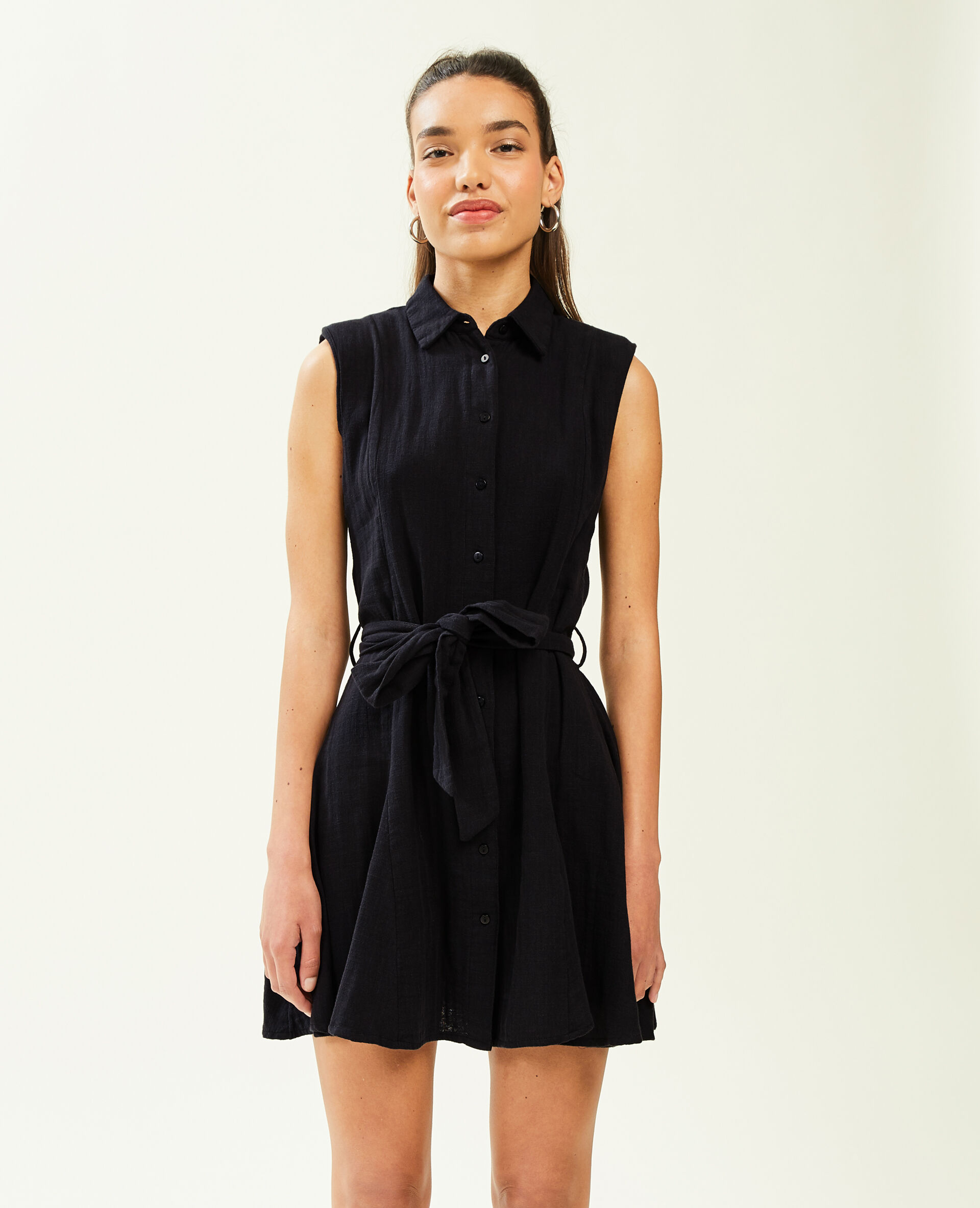 Robe sans manches gaze de coton - Noir