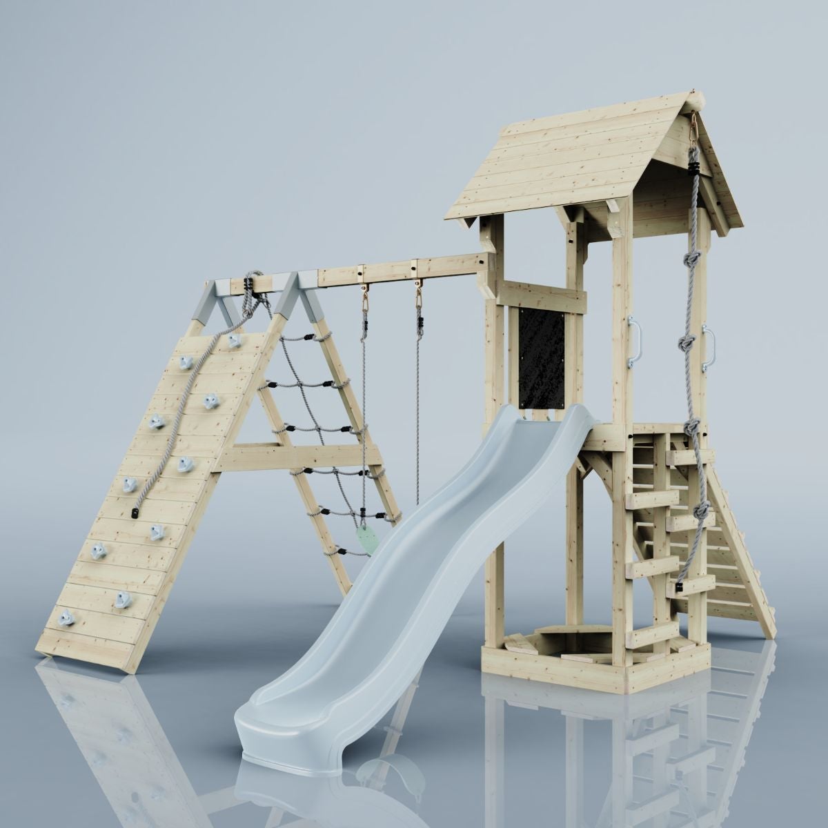 PolarPlay Trondheim houten speeltoren in blauw