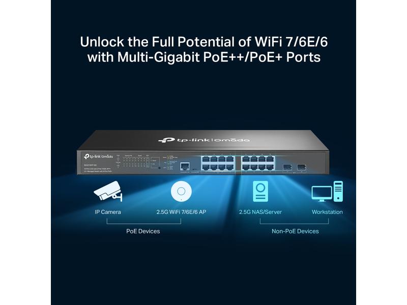 TP-Link PoE  Switch L2  16 x 2.5G   10G SG3218XP-M2 18 Port Omada 16-Port 2.5G und 2-Port 10GE SFP  L2  Managed Switch mit 8-Port PoE