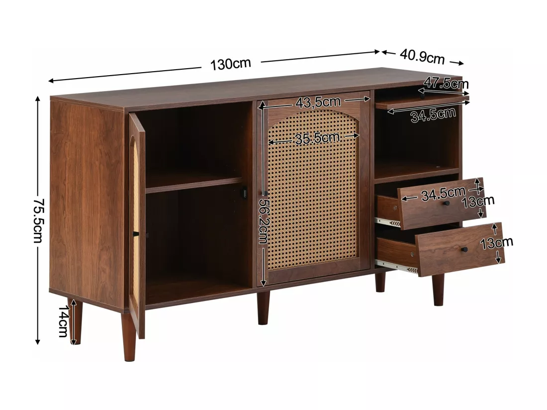 Buffet en rotin avec trois portes,d130cm×h75cm