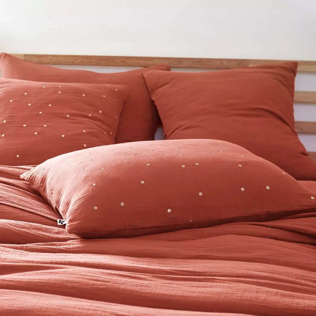 Taie d'oreiller rectangulaire gaze de coton (50 x 70 cm) Gaïa Chic Terracotta
