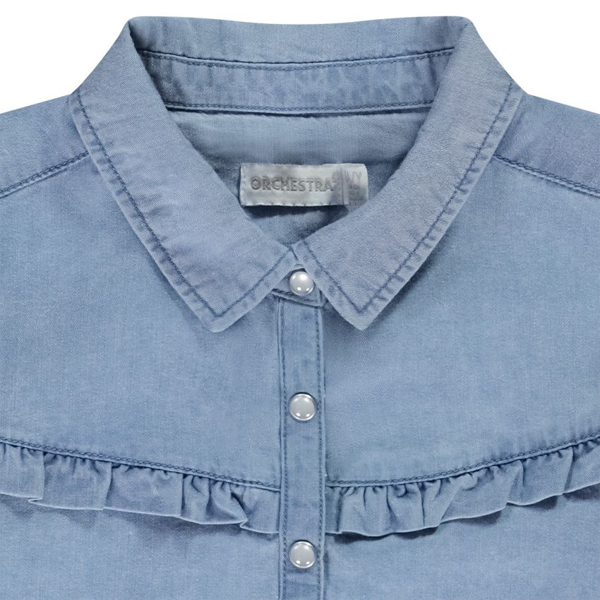 Chemise manches longues effet jean pour fille - Bleu