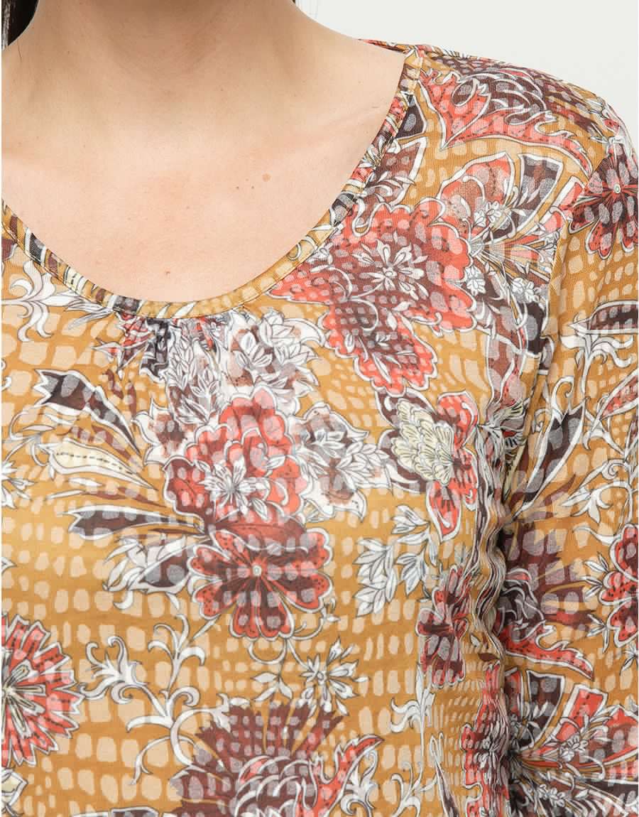 T-shirt ocre floral