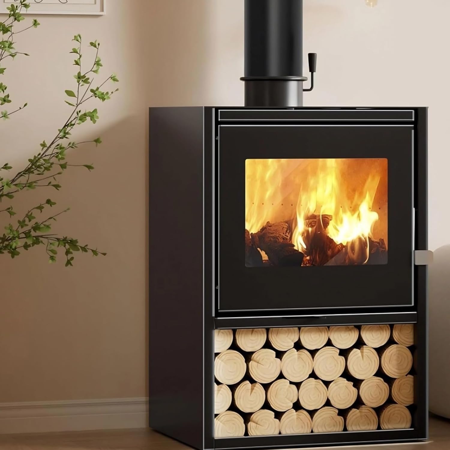 Durchgehend Brennender Kaminofen,Schwarzer Holzofen aus Gusseisen,Perfekt für Wohnzimmer In Ferienhäusern,Schafft Eine Gemütliche Atmosphäre