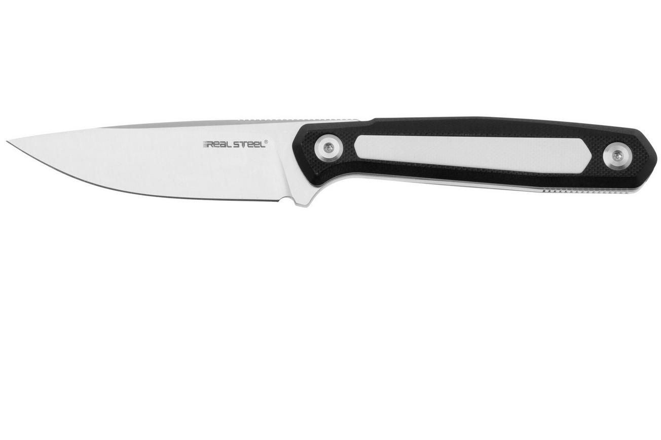 Real Steel Dex 3501BW Böhler K110, Black White G10, vaststaand mes, Ostap Hel design