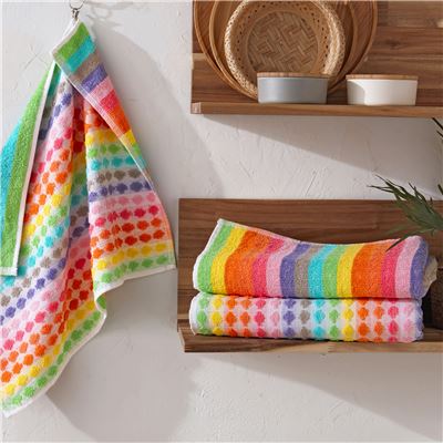 Essuie-mains éponge motif pois et rayures - Lot de 3 ou de 6