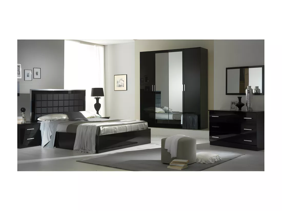 Chambre Complète 180x200 Laqué Noir Brillant - AREZZO