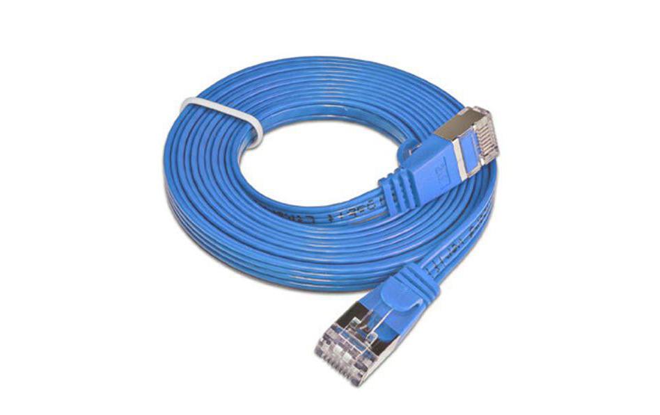 Slimpatchkabel RJ-45 - RJ-45, Cat 6, STP, 0.25 m, BlauGeschirmtes Twisted-Pair-Kabel (STP) mit Klinkenschutz