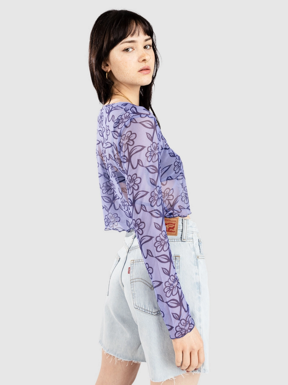 Santa Cruz Delfino Flower Mesh Crop Long Sleeve T-Shirt blue/dark blue