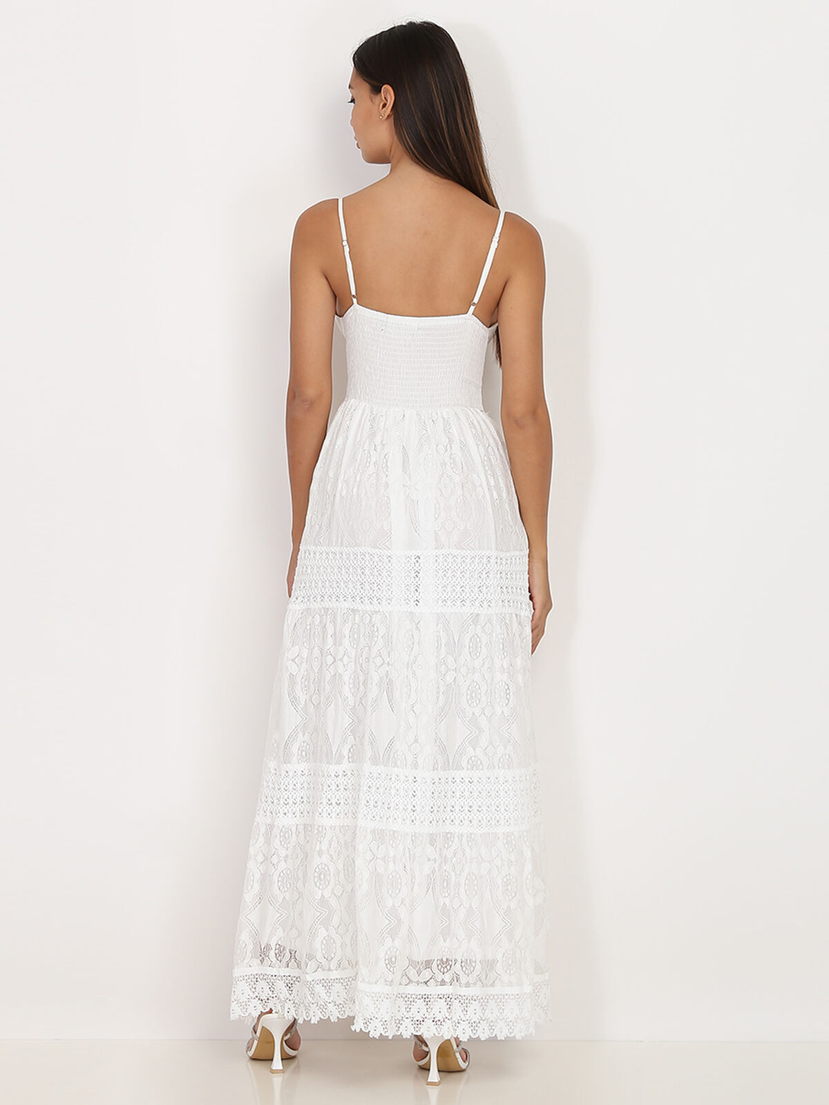 Robe longue en dentelle- Blanc