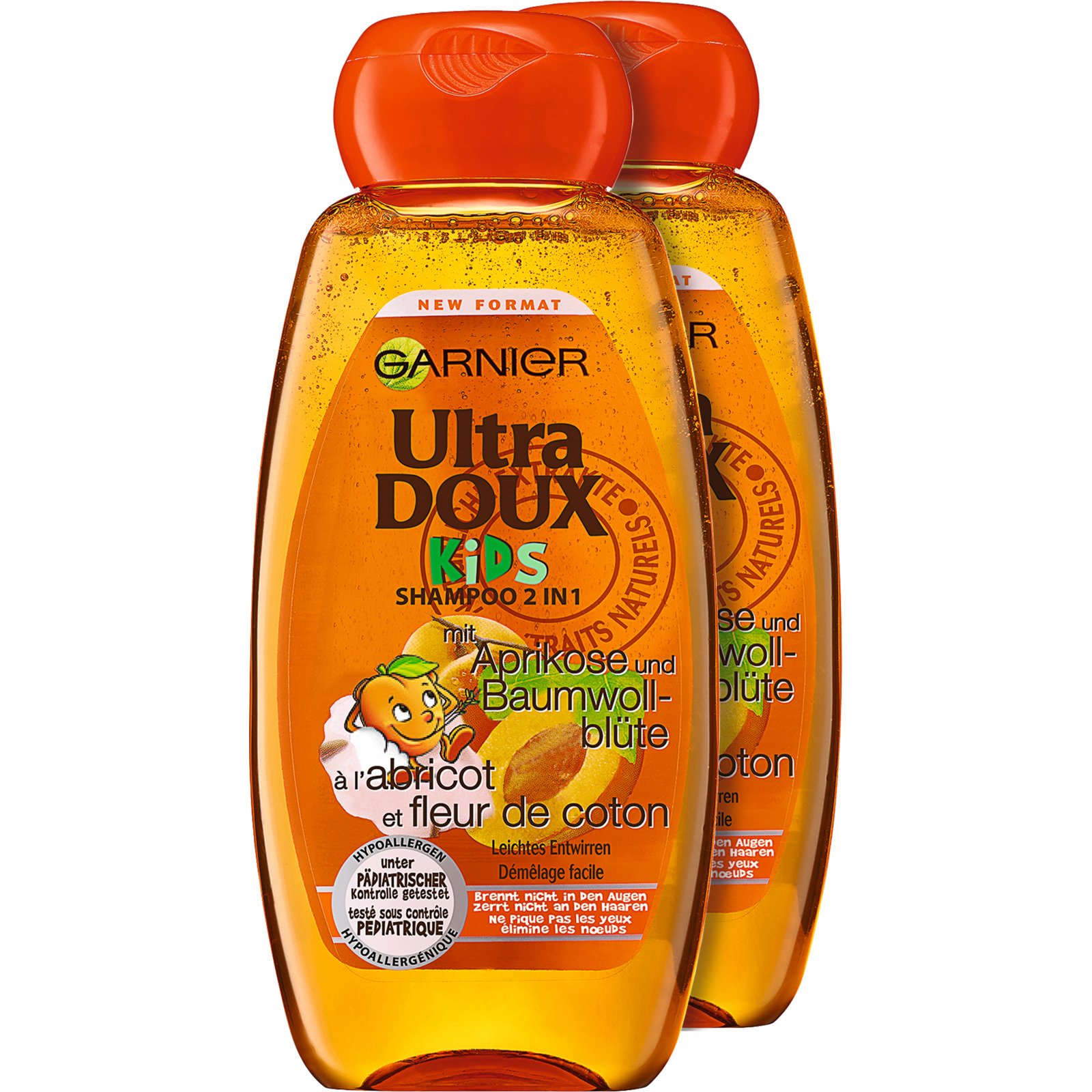 Garnier Ultra Doux Kids Shampoo + Spülung 2in1 Aprikose und Baumwollblüte 2 x 300 ml