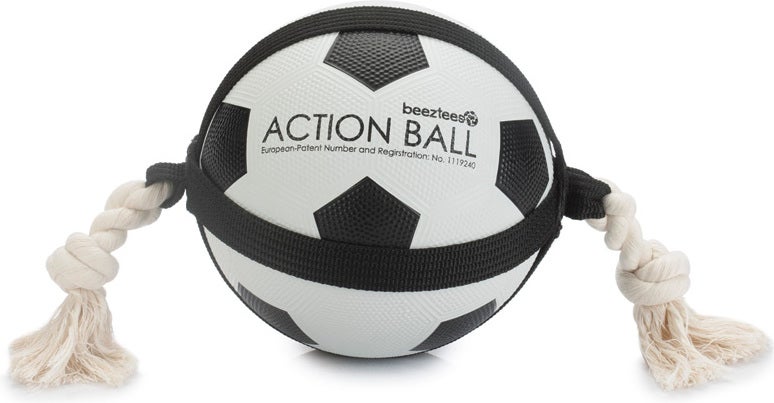 Beeztees hondenspeelgoed Action voetbal met touw wit D 19 cm