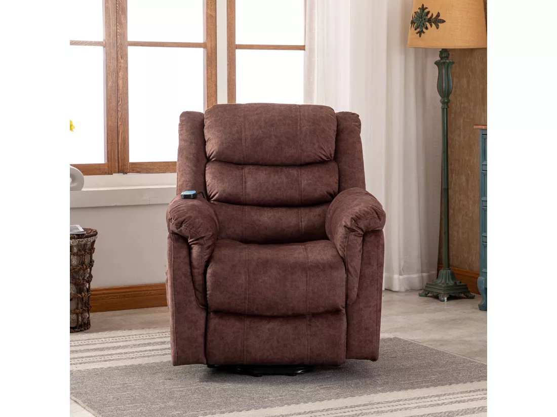 Fauteuil releveur électrique en cuir PU, fauteuil de massage inclinable, meuble réglable pour le dos, pieds avec 3 positions, port USB, chauffage, porte-gobelets