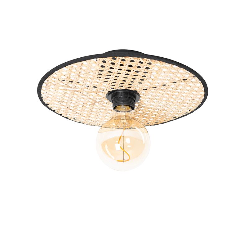Landelijke plafond en wandlamp zwart met rotan 30 cm - Kata