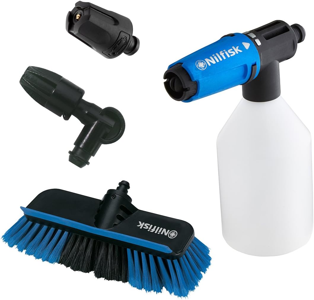 Nilfisk E 145 bar 145.4-9 X-TRA PAD Hochdruckreiniger – 2100-W-Induktionsmotor, 230 V (blau) & Click&Clean Zubehör-Set zur Fahrzeugreinigung für Hochdruckreiniger