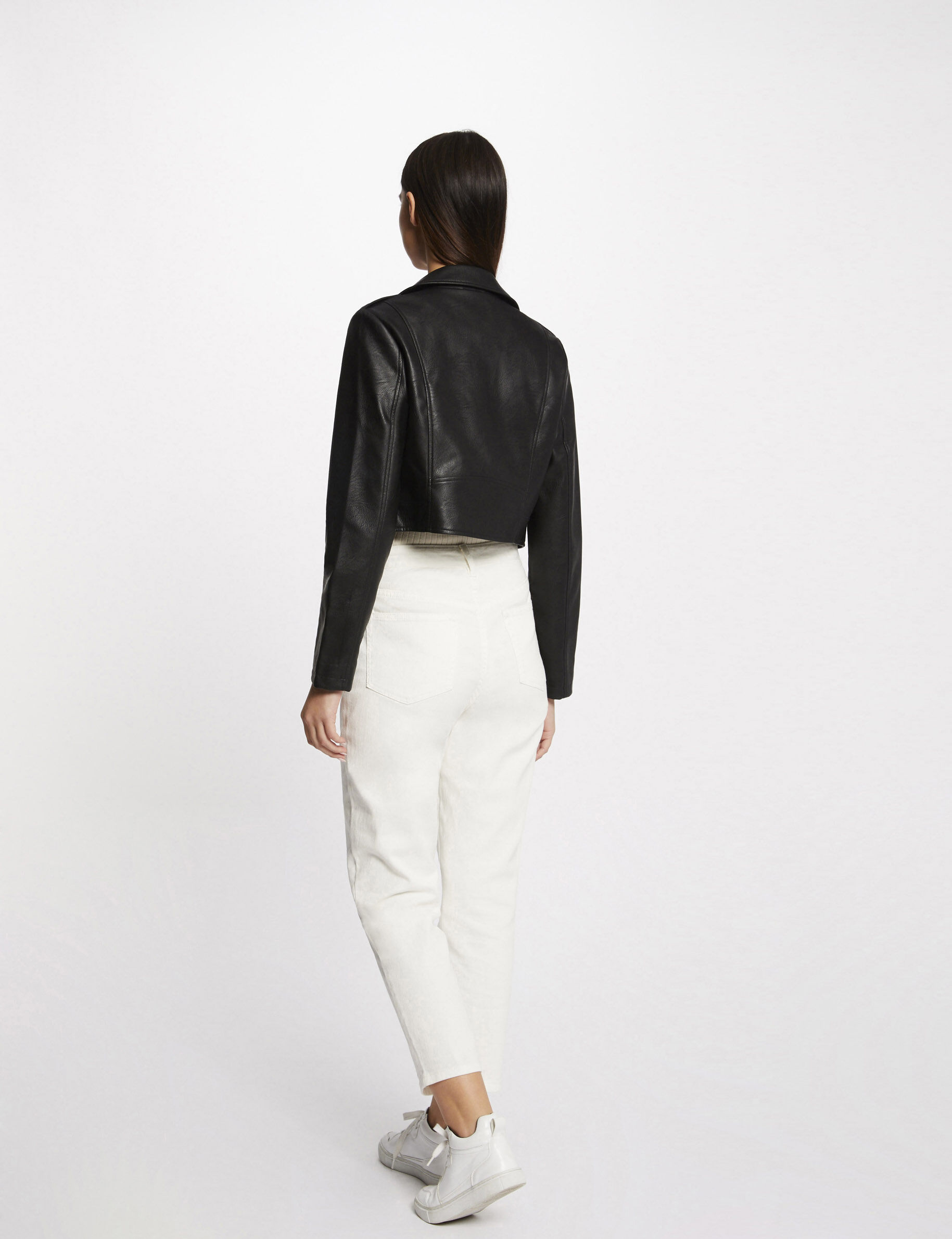 Blouson droit zippé simili cuir noir femme - noir
