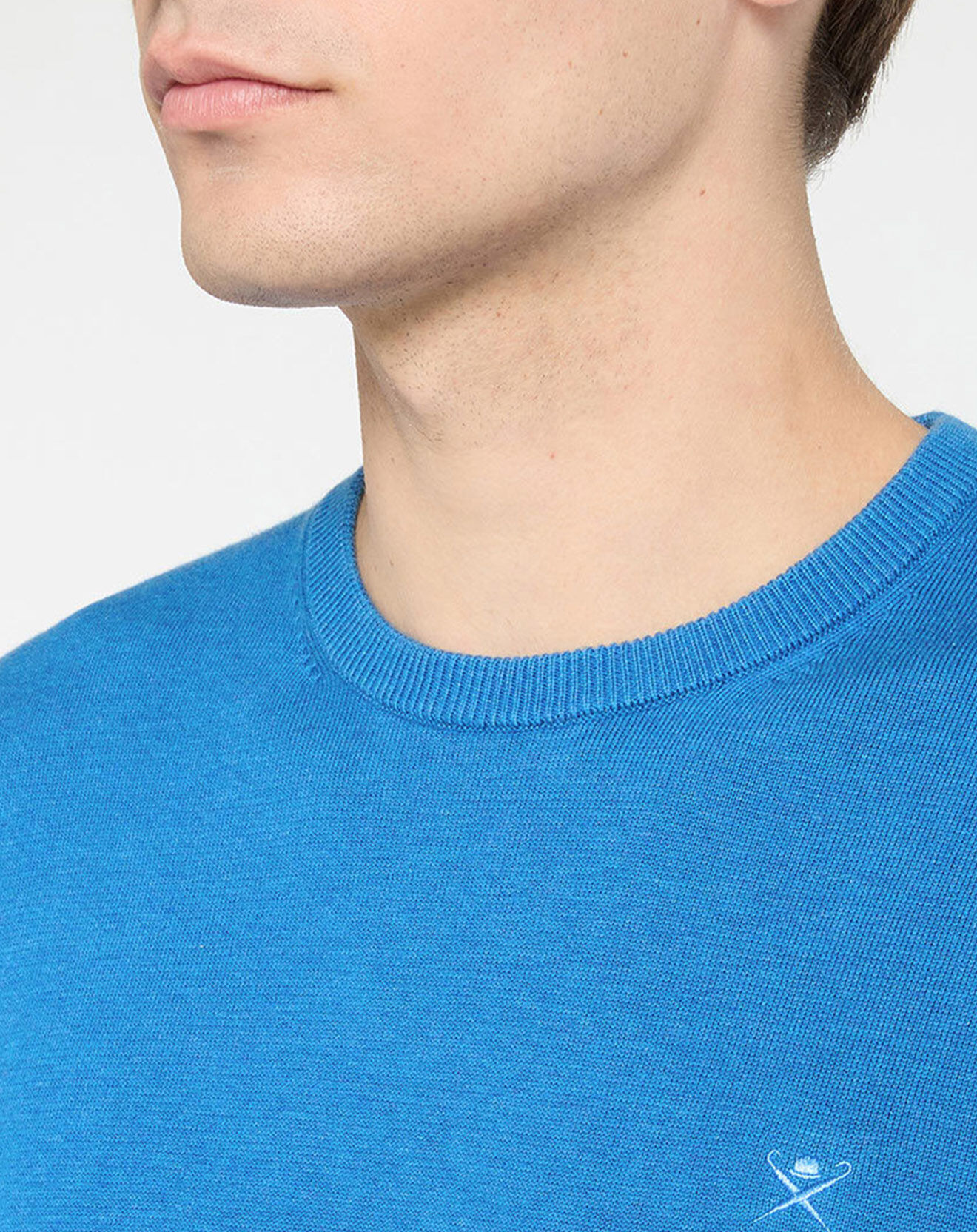 Hackett London Pull en Coton & Soie col rond bleu vif