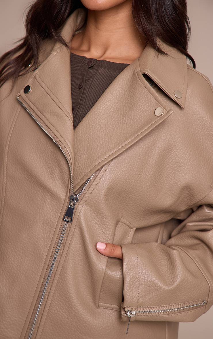 Taupe Petite Veste De Motard Oversize En Synthétique