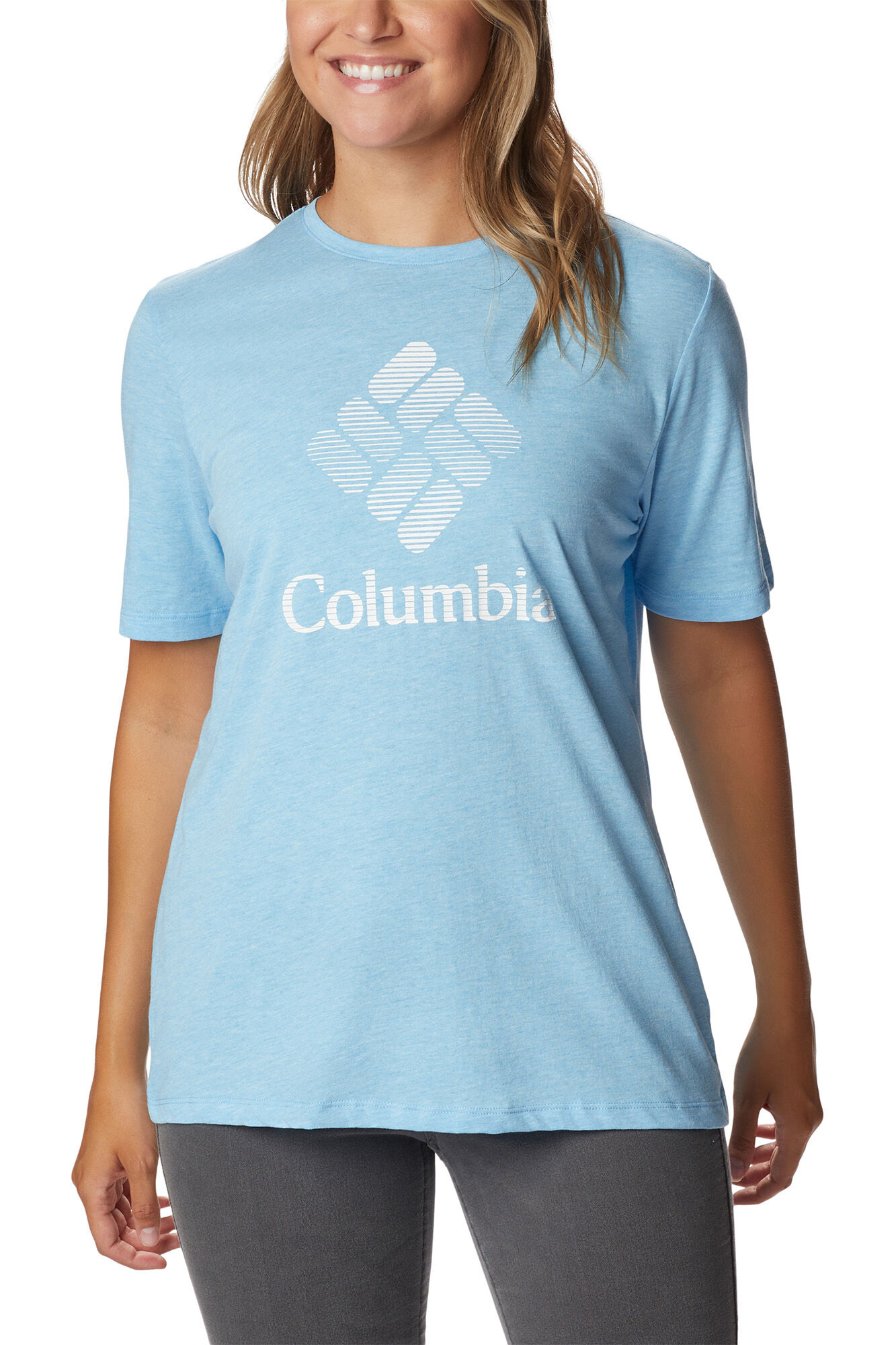 Camiseta feminina Columbia Bluebird Day™ de modelagem solta - Azul Médio