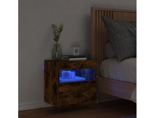 VIDAXL - Elément suspendu Meuble tv mural avec lumières led chêne fumé 40x30x40 cm