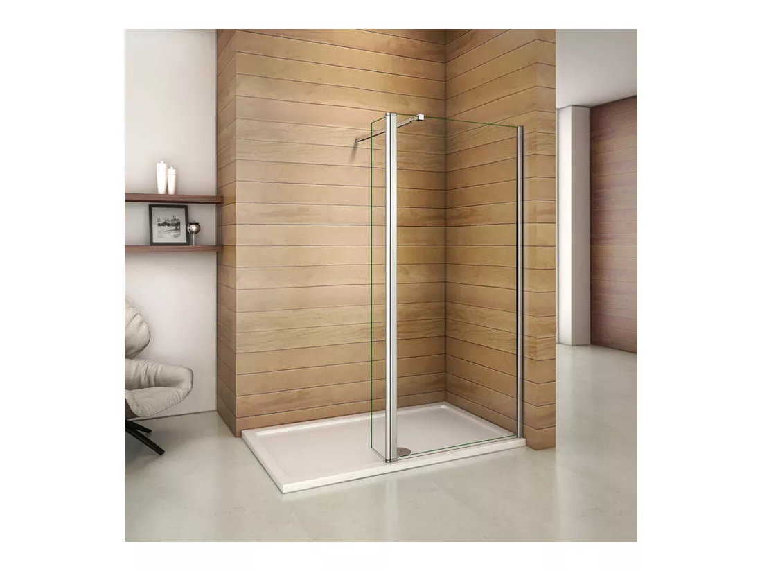Paroi de douche à l'italienne 60+40x200cm avec retour pivotant - Verre 8mm trempé - Avec barre de fixation 73-120cm en carré